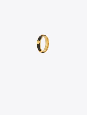 Tory Burch Miller Stud Enamel Ring In Tory Gold/black