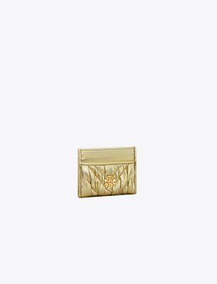 Shop Tory Burch Kira Metallic Diamond Ruched Card Case In Gold