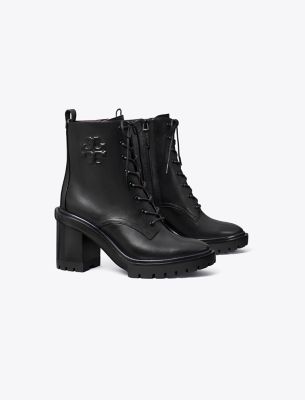 Tory Burch Logo Embossed Lug Boot In Perfect Black