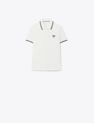 Tory Sport Tory Burch Tech Piqué Tennis Polo In Snow White/tory Navy