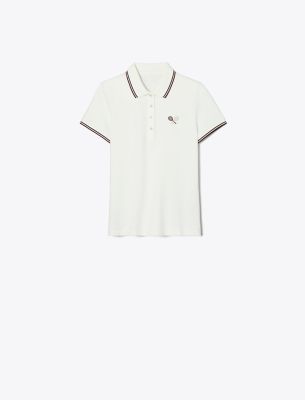 Tory Burch Tech Piqué Tennis Polo In White
