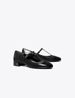 Shop Tory Burch Cap-toe T-strap Ballet In Perfect Black/perfect Black