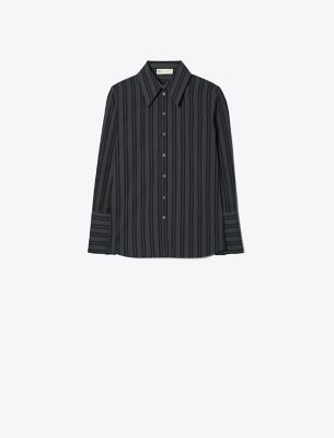 Tory Burch Cuffed Cotton Shirt In Navy Blue