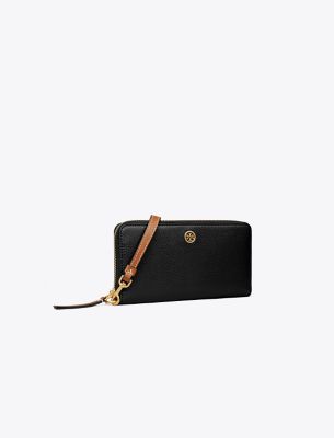 Tory Burch Robinson Pebbled Zip Continental Wallet In Black