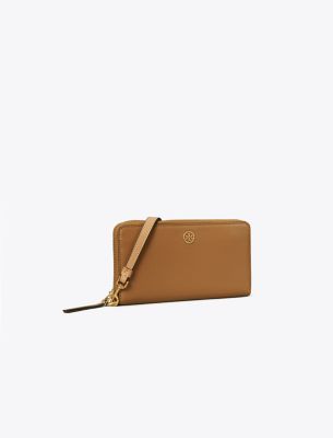 Tory Burch Robinson Pebbled Zip Continental Wallet In Tiger's Eye