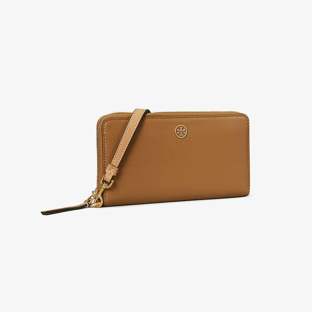 Tory Burch Robinson Pebbled Zip Continental Wallet In Tiger's Eye