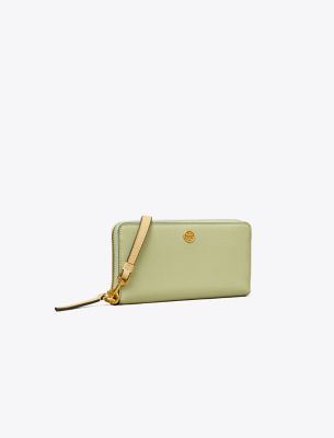 Tory Burch Robinson Pebbled Zip Continental Wallet In Light Pistachio