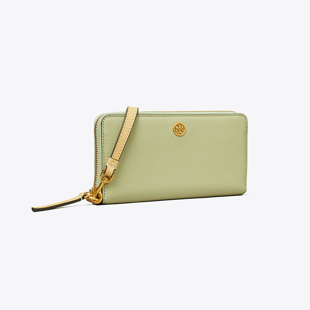 Tory Burch Robinson Pebbled Zip Continental Wallet In Light Pistachio