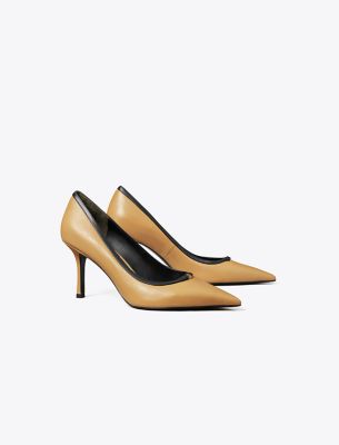 Shop Tory Burch Double T Buckle Pump In Ginger Shortbread/light Cream