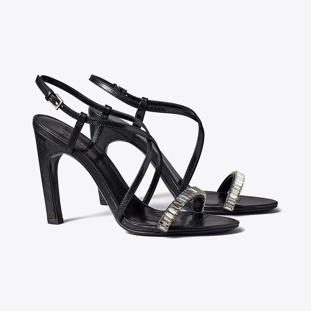Tory Burch Crystal Heeled Sandal In Perfect Black/perfect Black
