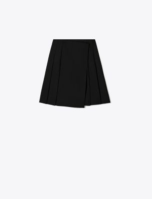 Tory Burch Stretch Wool Wrap Skirt In Black