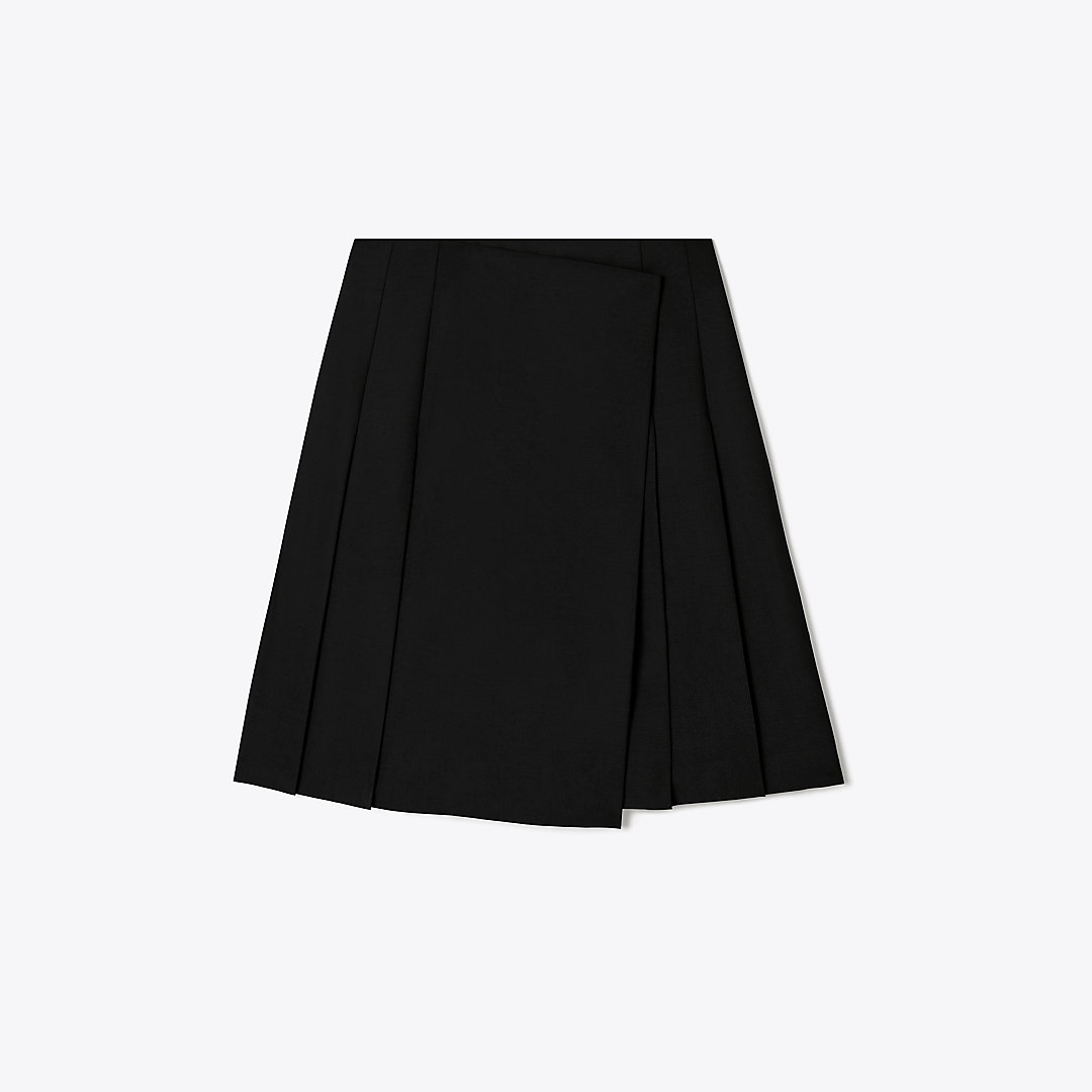 Tory Burch Stretch Wool Wrap Skirt In Black