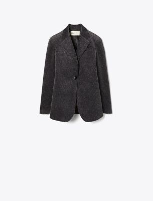 Tory Burch Notched-lapels Corduroy Blazer In Flecked Charcoal