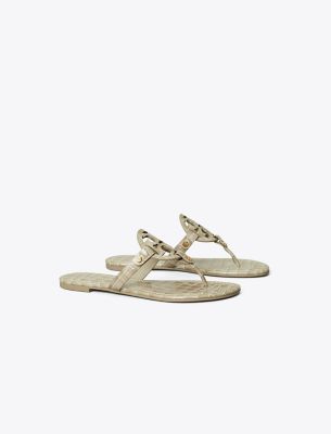 Tory Burch Miller Croc Embossed Leather Sandal In Smokey Taupe