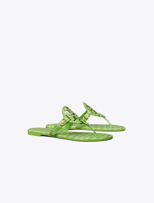 Tory Burch Miller Croc Embossed Leather Sandal In Jolly Green