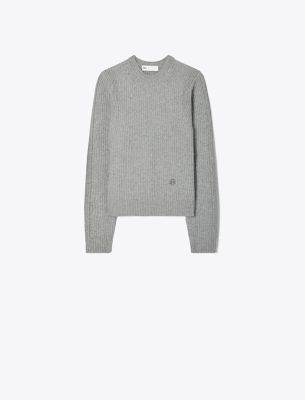 Tory Sport Tory Burch Cashmere Ribbed Sweater In Medium Heather Gray