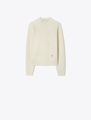 Tory Sport Tory Burch Cashmere Ribbed Sweater In Ivory Pearl