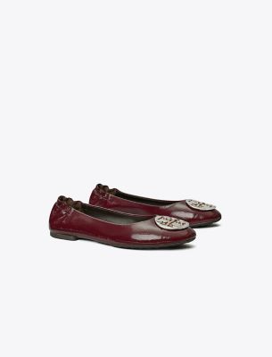 Tory Burch Claire Cap-toe Ballet In Dark Carmine/gold/silver