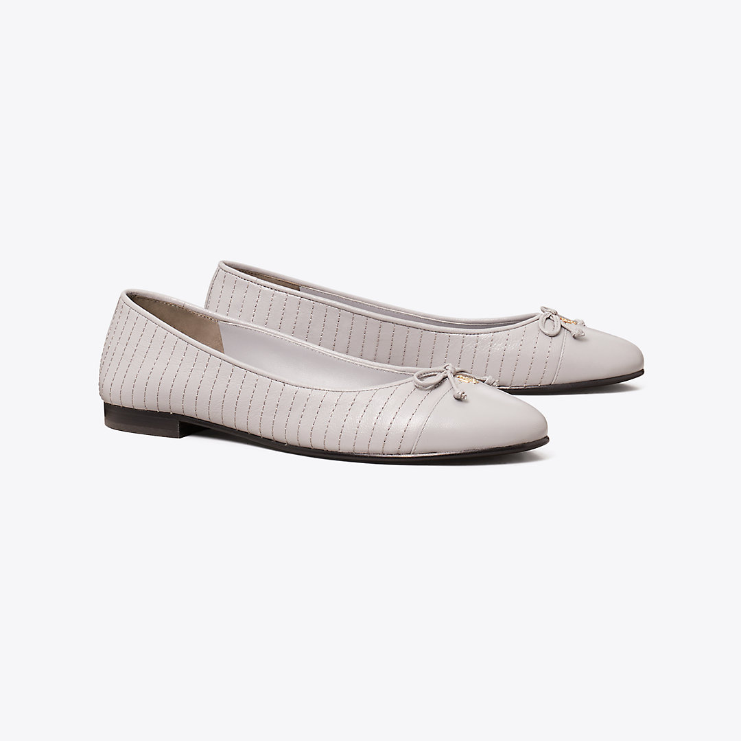 Shop Tory Burch Cap-toe Quilted Ballet In Bay Gray
