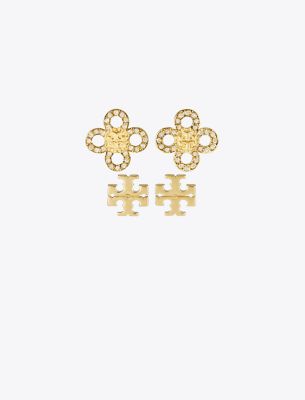 Tory Burch Kira Clover Stud Earring Gift Set In Tory Gold/crystal
