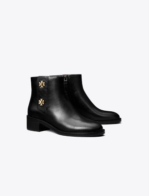 Tory Burch T-lock Leather Ankle Boots In Perfect Black