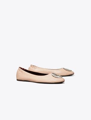Tory Burch Claire Cap-toe Ballet In Rose Pink/gold/silver