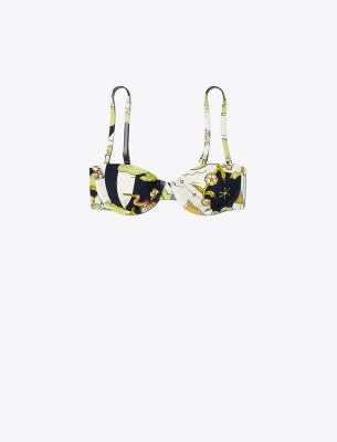 Shop Tory Burch Printed Underwire Bikini Top In Navy Sundial