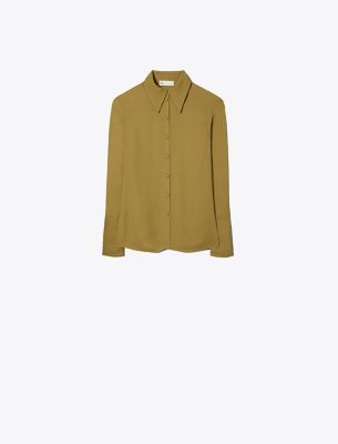 Tory Burch Cuffed Viscose Shirt In Green