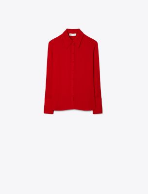 Tory Burch Cuffed Viscose Shirt In Crimson Clover