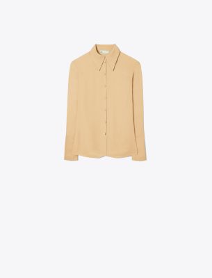 Tory Burch Straight-point Collar Button-down Shirt In Warm Vanilla