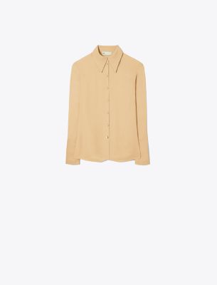 Tory Burch Cuffed Viscose Shirt In Warm Vanilla