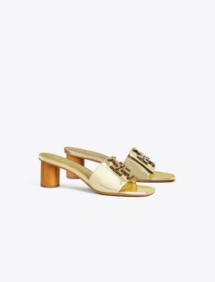 Tory Burch Ines Metallic Medallion Mule Sandals In Spark Gold