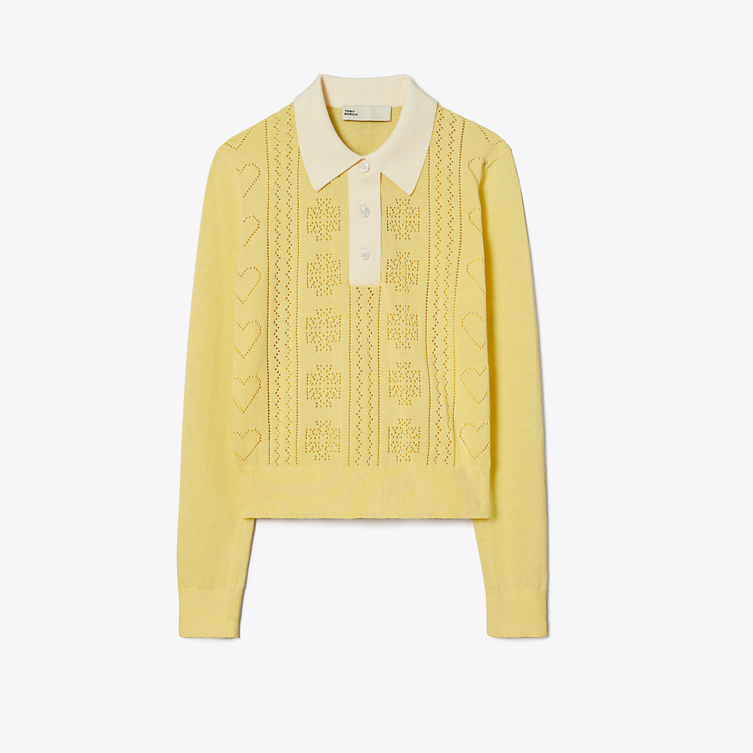 Shop Tory Sport Heart Pointelle Sweater In Sweet Butter