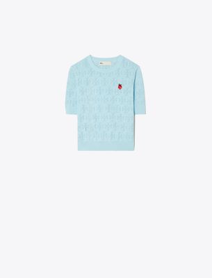Shop Tory Sport Tory Burch T Monogram Strawberry Sweater In Spring Blue