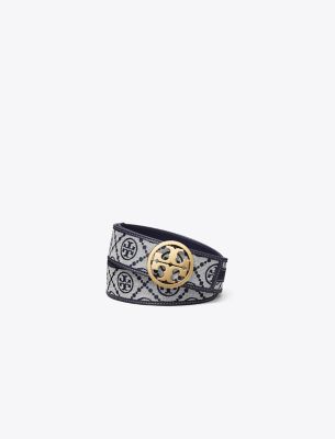 Shop Tory Burch 1.5" T Monogram Belt In Tory Navy