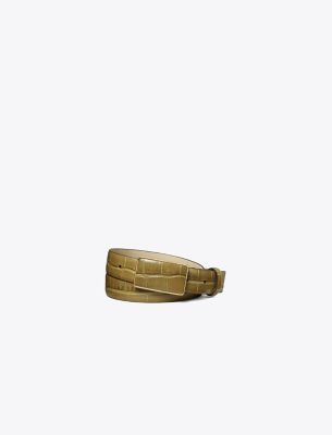 Tory Burch Croc Embossed Plate Belt In Coconut Shell