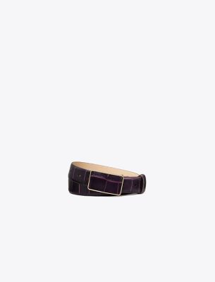 Tory Burch Croc Embossed Plate Belt In Pansy Purple