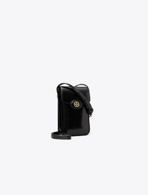 Tory Burch Robinson Spazzolato Phone Crossbody In Black