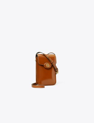 Tory Burch Robinson Spazzolato Phone Crossbody In Dark Sienna