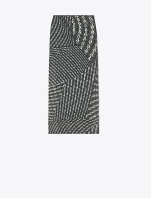 Shop Tory Burch Printed Mesh Skirt In Black Warped Lace