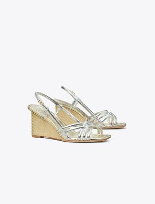 Shop Tory Burch Multi-strap Espadrille Wedge Sandal In Shiny Silver/spark Gold/spark Gold