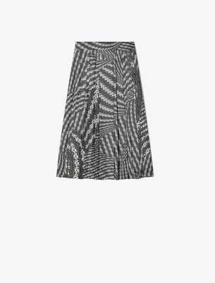Shop Tory Burch Pleated Silk Skirt In Black Warped Lace