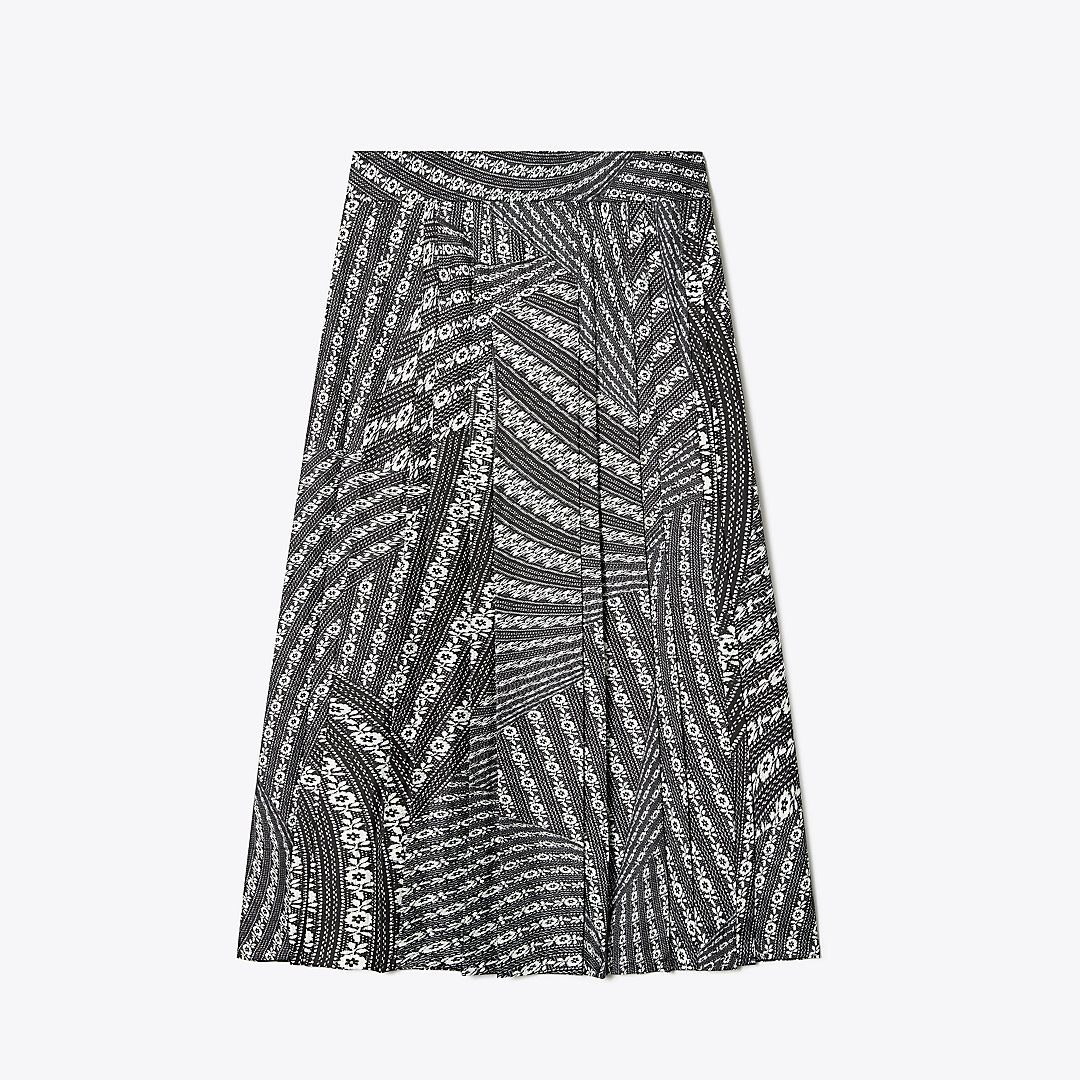 Tory Burch Pleated Silk Skirt In Black Warped Lace