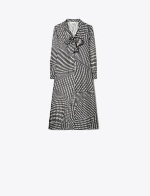 Tory Burch Printed Bow Blouse Dress In Black Warped Lace | ModeSens