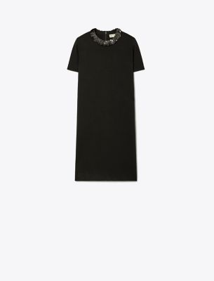 Tory Burch Sequin-collared Wool Sweater Dress In Black