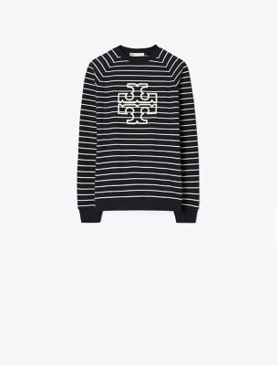 Tory Burch French Terry Striped Logo Crew In Multi