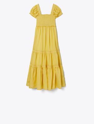 Tory Burch Smocked Dress In Yellow Stripe
