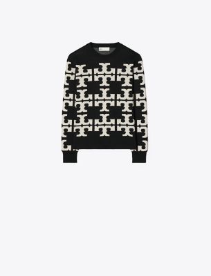 Tory Sport Tory Burch Wool Logo Jumper In Black T Logo Allover