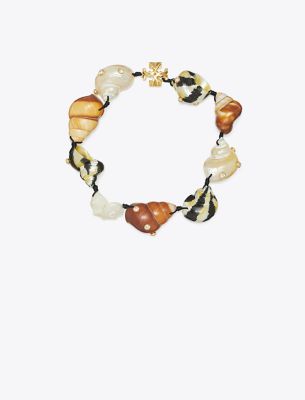 Shop Tory Burch Shell Statement Necklace In Rolled Light Brass/multi