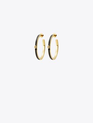 Tory Burch Kira Enamel Hoop Earring In Tory Gold/black